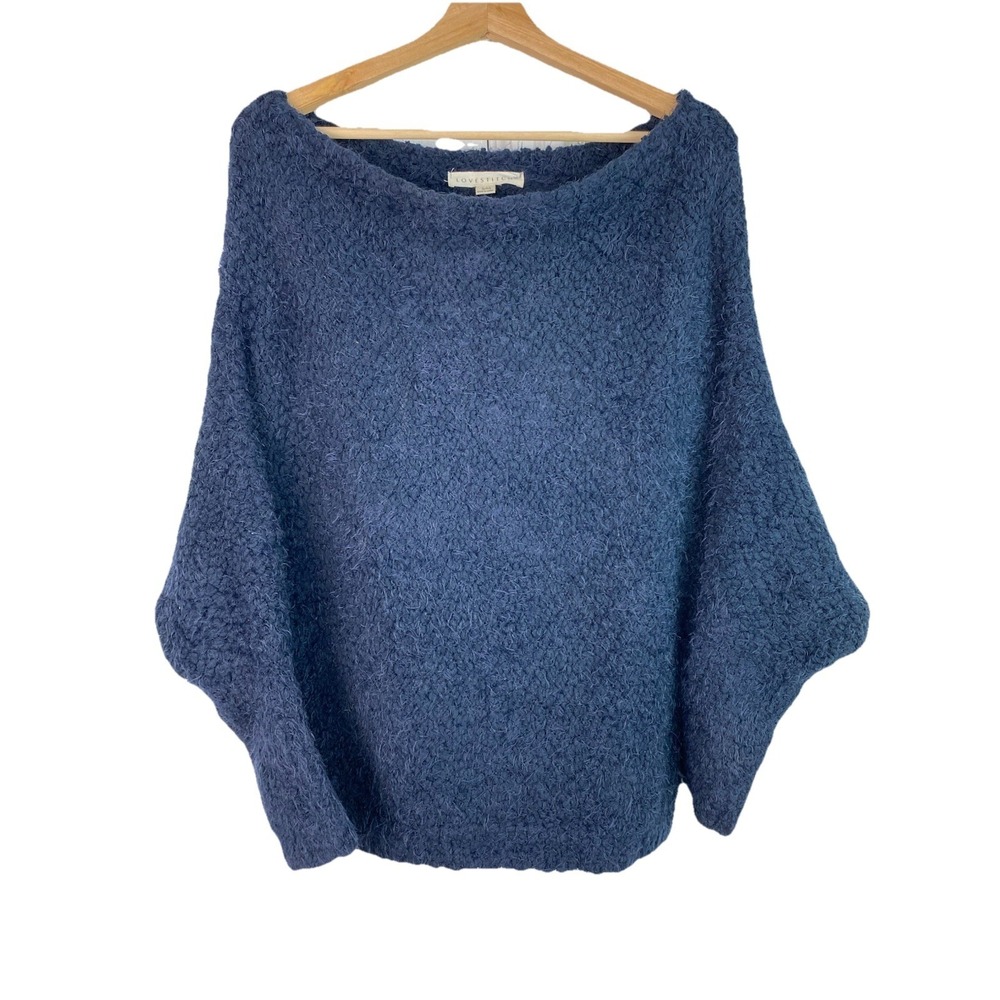 Lovestitch Women's S Blue Fuzzy Boat Neck Dolman Sleeve Pullover Sweater